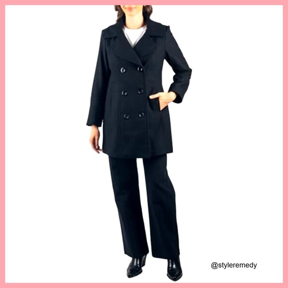 Wool Blend Peacoat Double Breasted Winter Coat A-Line Jacket - Picture 7 of 7